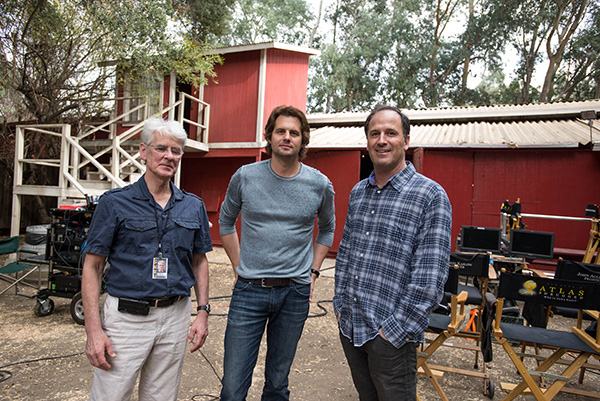 Photo of David Kelley, Kris Polaha, and Harmon Kaslow on the set of "Atlas Shrugged: Who is John Galt?"