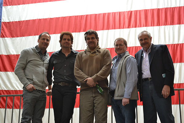 Photo of Harmon Kaslow, Kris Polaha, Jim Manera, Grover Norquist, and John Aglialoro after 20th Century Motors scene