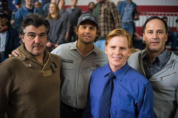 Photo of Jim Manera, Kris Polaha, Ned Vaughn, and Harmon Kaslow after the 20th Century Motor scene