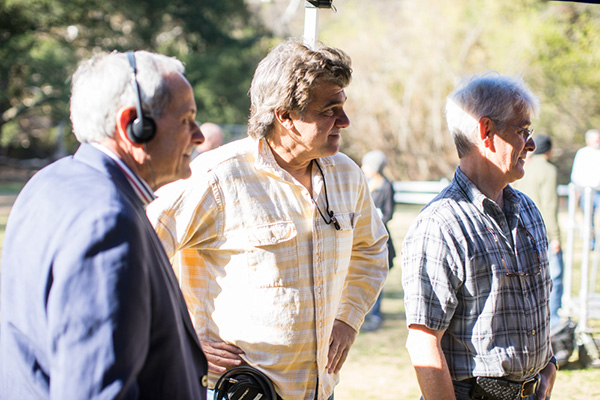 Photo of John Aglialoro, Jim Manera, and David Kelley on the set of "Atlas Shrugged: Who is John Galt?"