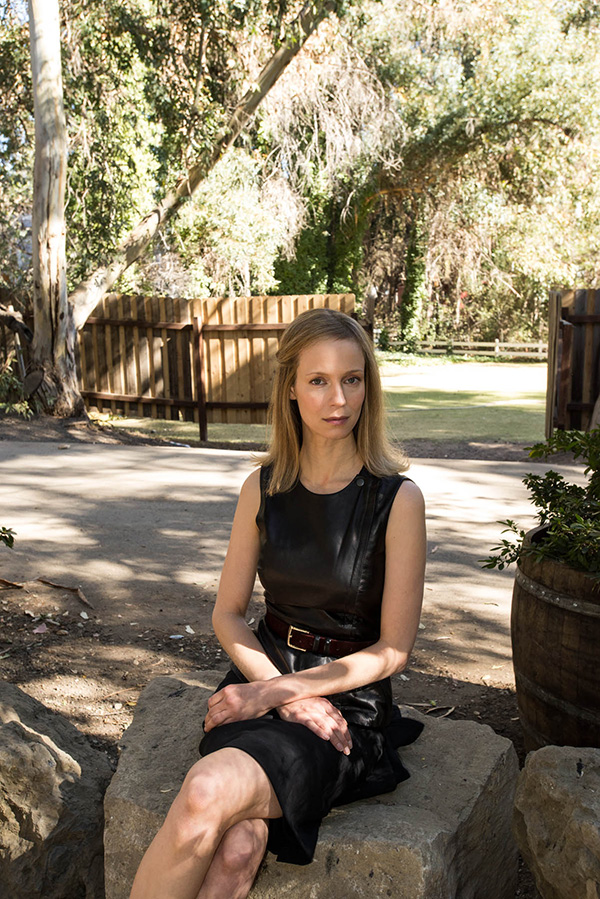 Photo of Laura Regan as Dagny Taggart on set in Galt's Gulch